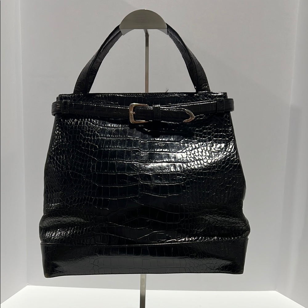 Ralph Lauren Black Crocodile-Embossed Women's Bag